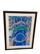 After John Coatsworth : Bridges of Newcastle upon Tyne, colour print, 58 cm x 84 cm, framed.