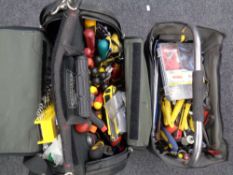 Two tool bags by Stanley and Forge Steel containing a quantity of hand tools, screw drivers,