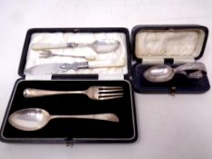 A Birmingham silver fork and spoon 1926, cased, together with a Birmingham silver baby spoon, cased,