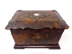 A George III tea caddy in a tortoiseshell effect painted finish with brass mounts