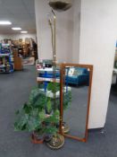 A mid century teak framed hall mirror together with a further hall mirror,