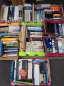 Six boxes of a large quantity of books to include dictionaries, reference, gardening, birds,