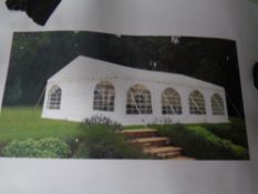 An 8 x 4 meter metal framed marquee with covers in carry bags CONDITION REPORT: