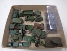 A box of twentieth century Dinky and Corgi military vehicles,