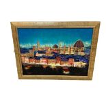 Lynne Corral-Wymes : Nightfall in Florence, acrylic on canvas, 79 cm x 59 cm, framed.