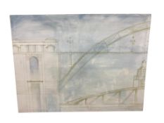 Contemporary School : The Tynebridge and Swing Bridge in profile, oil on canvas, 195 cm x 146 cm.