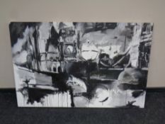 A James Laverick acrylic on canvas - abstract London street scene, 150 cm x 97 cm.