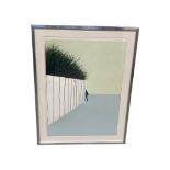 Contemporary School : Gentleman by a wall, colour print, 49 cm x 70 cm, framed.