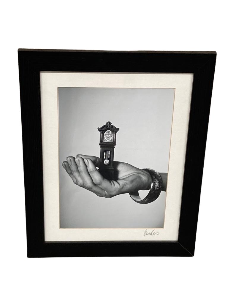 Fiona Cone : Clock, mono photograph, signed to margin, 23 cm x 33 cm, framed.