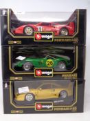 Three Burago Diamonds 1:18 die cast cars - two x Ferrari F40 1987 and a Ferrari 50 GTO 1962,