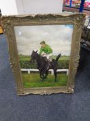 An oil on canvas depicting winning the Cheltenham gold cup in 1958, signed Weir,