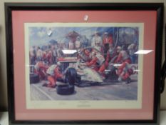An Alan Fearnley signed limited edition print, Indycar Champions, signed by Nigel Mansell,
