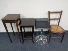 An Edwardian bedroom chair together with two further occasional tables and gas lift stool