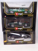 Two Burago Diamonds 1:18 die cast cars - Jaguar E Cabriolet 1961 and Jaguar E Coupe 1961,