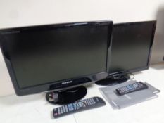 A Samsung 22 inch LCD TV with lead and remote together with a further Samsung HD TV monitor with