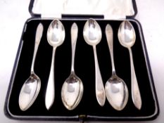 A set of six Birmingham silver teaspoons 1926, cased.