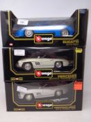 Two Burago Diamonds 1:18 die cast cars - Mercedes Benz SL 300 Roadster 1957,