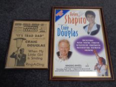A 1962 framed front cover of the New Musical Express staring Craig Douglas together with a further