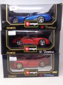 Three Burago Diamonds 1:18 die cast cars - two Dodge Viper GTS Coupe and Dodge Viper RT/10,