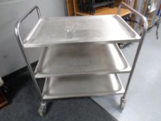 A Lincat stainless steel commercial three tier trolley