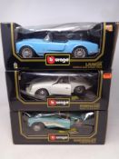 Three Burago 1:18 die cast cars - Lancier Aurelia B24 Spider,