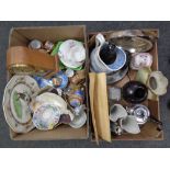 Two boxes of miscellaneous to include antique and later ceramics, Japanese tea ware and vase,