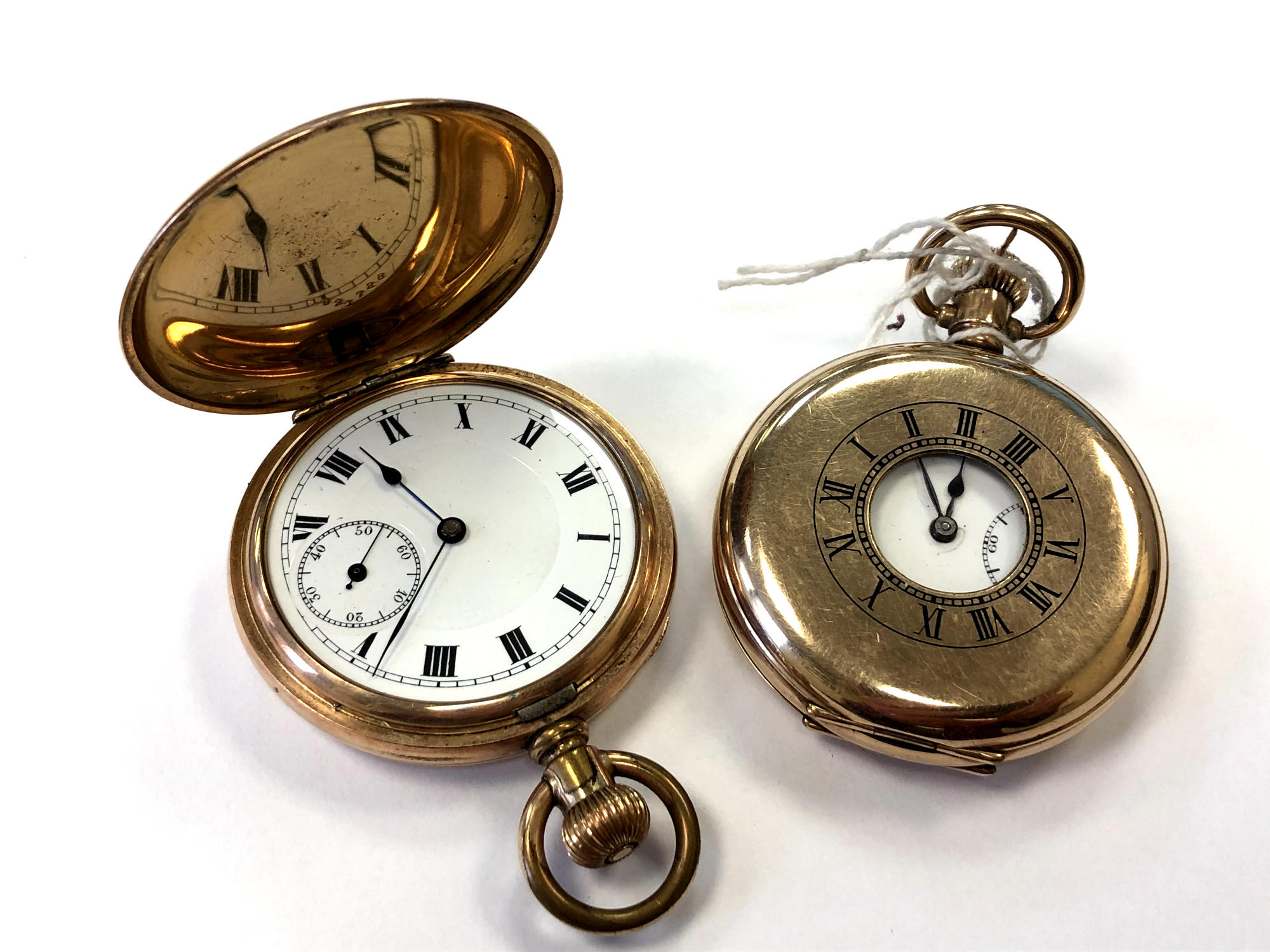 A gold plated full hunter and another half hunter pocket watch