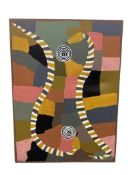 Billy Stockman Tjapaltjarri (Australian, 1927 - 2015) : Carpet snakes, acrylic on canvas,