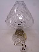 A cut glass mushroom table lamp