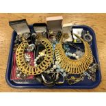 A tray of costume jewellery, gilt necklaces,