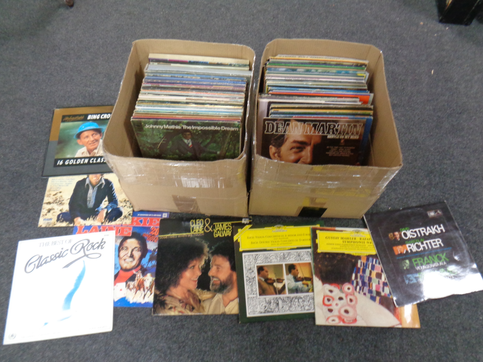 Two boxes of vinyl LP's including Andy Williams, Perry Como,