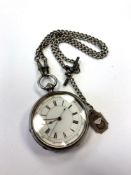 A silver chronograph on silver Albert chain CONDITION REPORT: In going order.