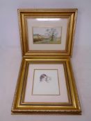 A framed watercolour - Newton near Styford, initialled WB, dated '75,