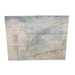 Contemporary School : The Tyne Bridge and Swing Bridge in profile, oil on canvas, 195 cm x 146 cm.
