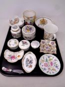 A tray of ceramics including Aynsley, Wedgwood, Crown Devon,