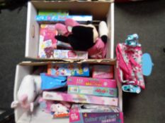 Two boxes of girls toys fashion sets, nail polish kits, beading kits,