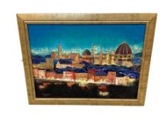 Lynne Corral-Wymes : Nightfall in Florence, acrylic on canvas, 79 cm x 59 cm, framed.