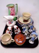 A tray of ceramics including hand painted Grays pottery jug, further Spode jug, Devon ware,