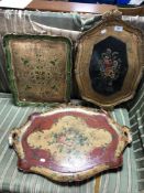 Three 19th century painted wooden trays