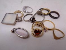 A 9ct gold ring together with a quantity of silver and costume rings,