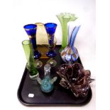 A tray of twentieth century glass, Bohemian glass bowl,