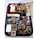 A tray of costume jewellery, bead necklaces and bracelets,