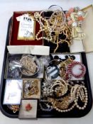A tray of costume jewellery, bead necklaces and bracelets,