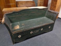 A 19th century painted pine storage hall seat