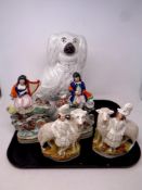 A tray of two pairs of Staffordshire flat backed figures,