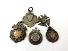 Five antique silver watch fobs