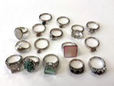Sixteen silver dress rings