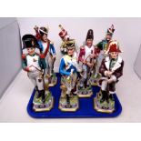 A tray of seven ceramic figures - Napoleonic soldiers