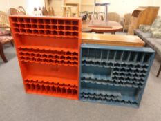 Two 20th century painted multi docket wall shelves