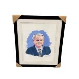 After John Coatsworth : Sir Bobby Robson, colour print, 30 cm x 41 cm, framed.